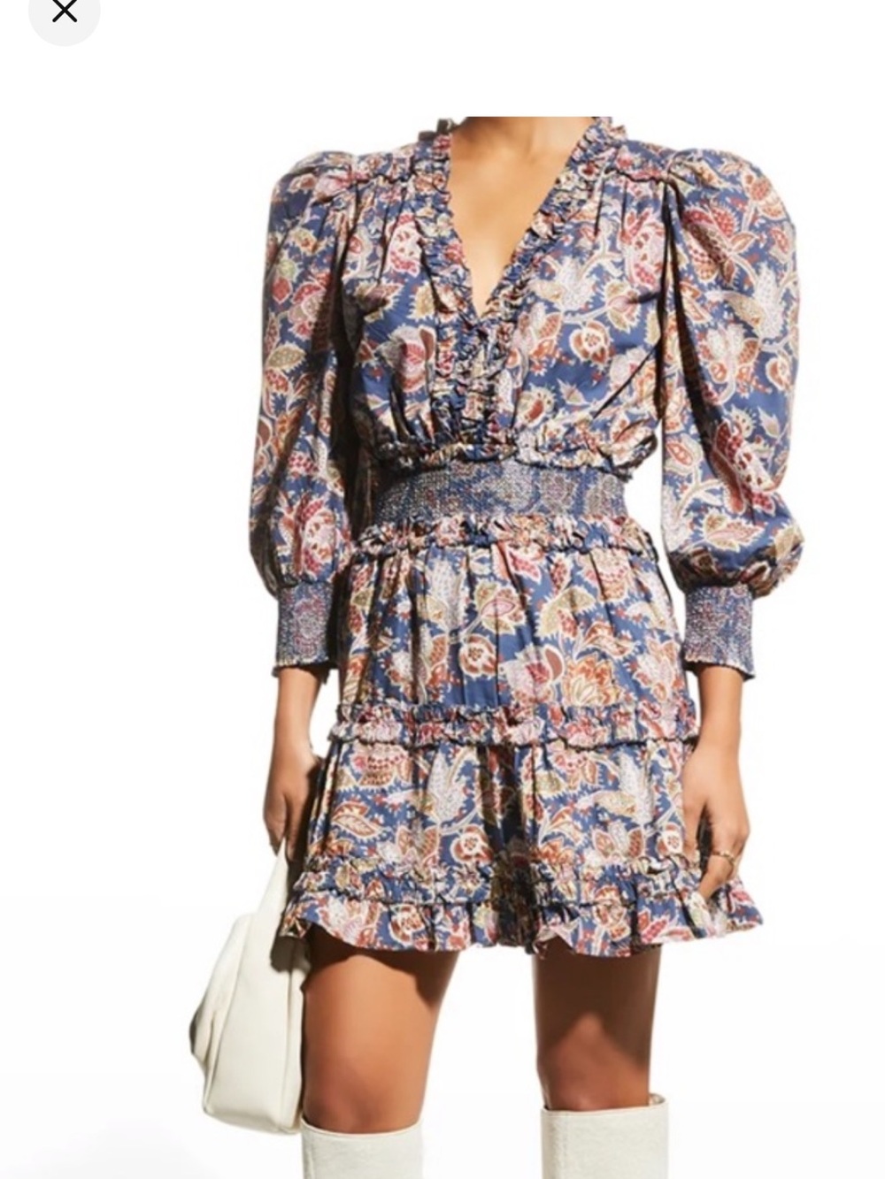 Love the label Smocked Waist Ruffle Mini Dress - Blue Floral size M